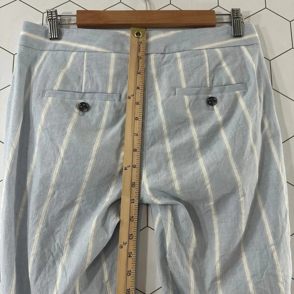 Banana Republic Avery Petite 4 Striped Linen Cotton Ankle Pants Light Blue White